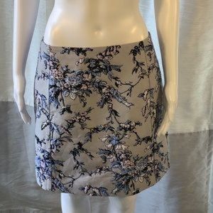 Ann Taylor Loft Gray Blue Floral Embroidered Tapestry Mini Skirt Sz 8